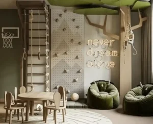 beautiful room view with hanging monkey along chairs and stairs ivory arches